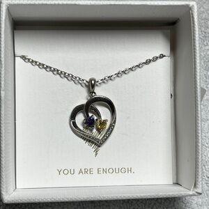 Sterling Silver 925 Heart Necklace with Purple Yellow Accents “Grace & Will”